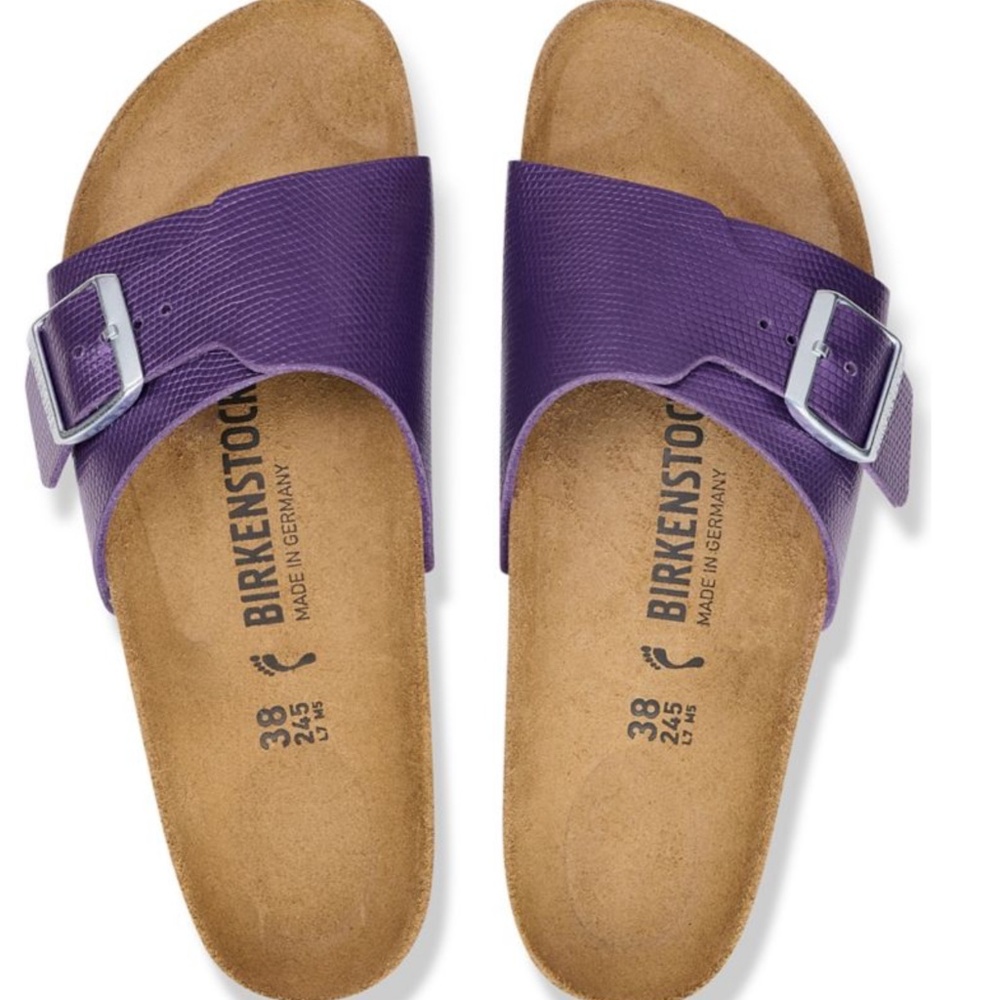 Birkenstock Shiny Lizard Acai Cătălina Sandals NIB 39 / W8 Narrow Fit PURPLE - Picture 5 of 5